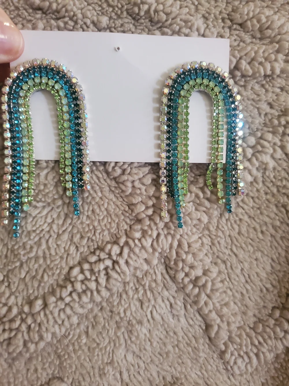 Kids Multicolor Rhinestone Fringe Hair Clips - Pink, Blue & Green Set Of 5